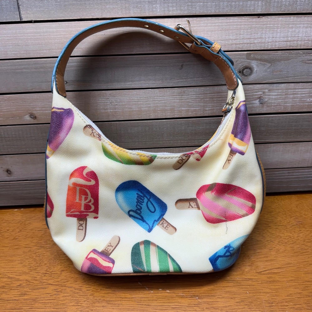 Dooney & Bourke Popsicle Print Hobo Shoulder Bag Cream Multi Color Coated Canvas